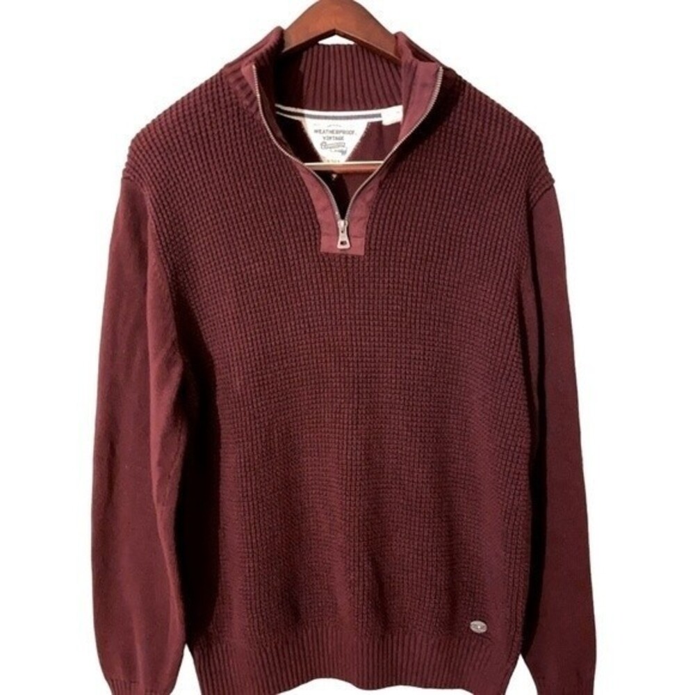 Weatherproof Mens Thermal 1/4 Zip Sweater Size Large Burgundy Red